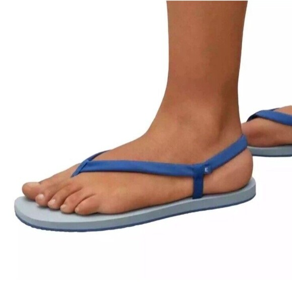Everlane Sandals Womens 6 ReNew Lycra Swim Slingback Strappy Flipflop Aegean New - Picture 2 of 7